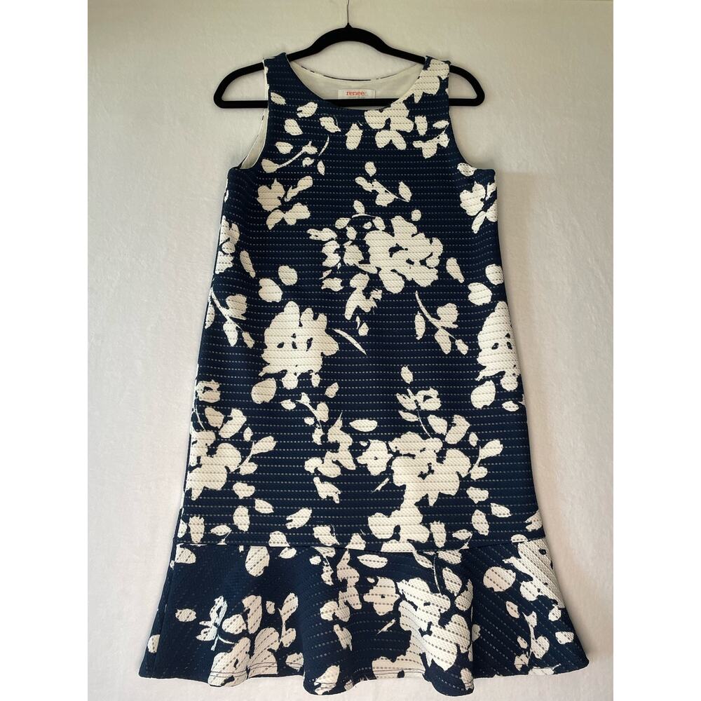 Renee C Navy/Cream Floral Dress, Size Small
